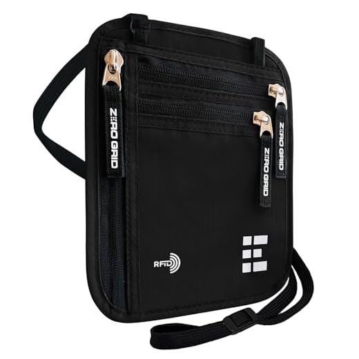 Zero Grid Neck Wallet w/RFID Blocking- Concealed Travel Pouch & Passport Holder (Midnight)