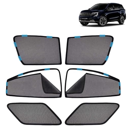 Image of KINGSWAY Car Sun Shade Curtains Only Compatible with Mahindra XUV 7XO (2026 Onwards) | Front Window in Half Cut and Rear in Zipper (Magnetic) | UV & Heat Protection | Pack of 6 Pcs