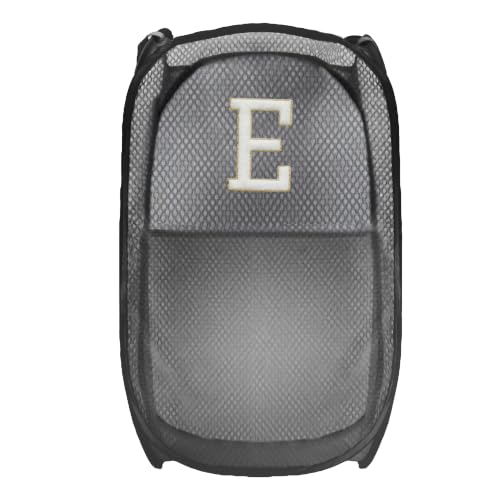 Image of Collapsible Pop Up Laundry Hamper, Extra Large with Removable Initial Letter E, Mesh Foldable Laundry Basket, 28 inch x 16 inch x 16 inch (Black)