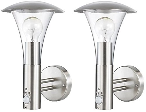 Long Life Lamp Company 2 X Brushed Stainless Steel Wall Light with Movement Sensor IP44 ZLC012
