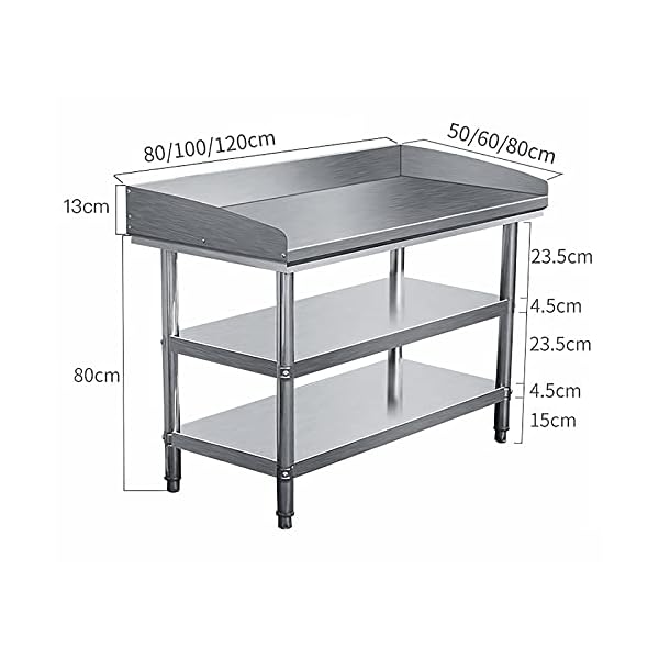 ZHIQ Kichen Prep Table, Heavy Duty Werkbank mit 3-seitiger Schallwand, 3-lagiger Edelstahltisch für Gewerbe und Zuhause… – Bild 3