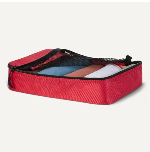 Image of Amazon Essentials 4-Piece Packing Cubes Travel Accessories Set, Luggage Organizer with Double Zipper, Mesh Top, Space-Saving, 2 Medium /2 Large, Red (Previously Amazon Basics)