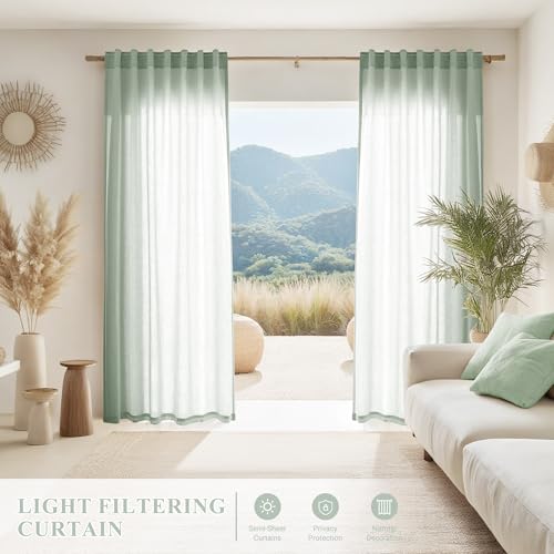 Image of Joywell Linen Curtains 84 Inches Long for Living Room Light Sage
