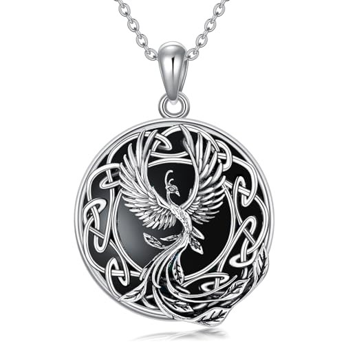 Phoenix Necklace Mothers Day Gifts for Mom S925 Sterling Silver Celtic Phoenix Pendant Necklace Phoenix Jewelry, Phoenix Birthday Gifts for Women Mom Sister Grandma Nana Girlfriend Anniversary Mothers Day - Main Image