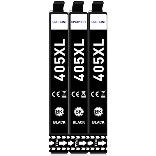 SINOPRINT Replacement for 405XL Ink Cartridges Black for Epson 405 XL for Epson WorkForce Pro WF-4830 WF-7830 WF-4820 WF-3820 WF-7840 WF-3825 WF-7310 WF4820 WF3820 WF7310 WF7830 WF7840(3 Black)