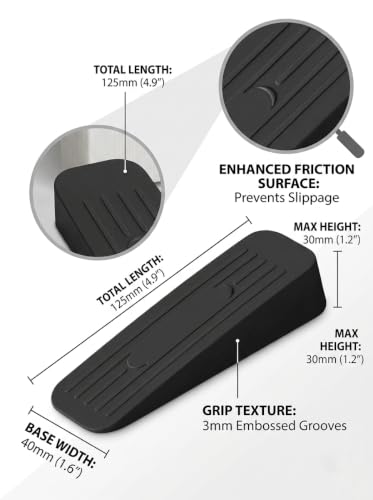 Image of Rubber Door Stopper Wedge, Heavy Duty Anti-Slip Door Holder & Blocker with Strong Grip for Tiles, Marble, Wood, Carpet & Cement Floors | Home, Office, School & Warehouse Use (Black, Pack of 4)