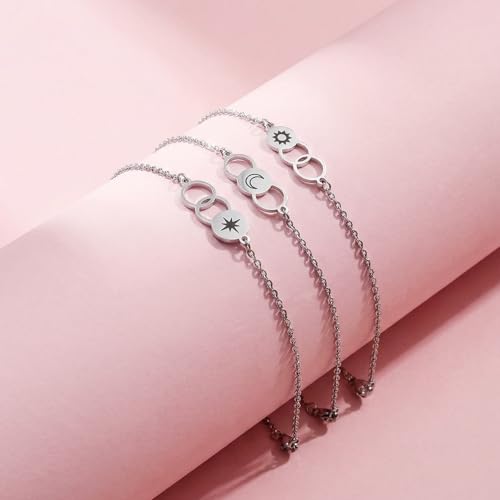 Image of 2 & 3 Pcs Triple Heart Link Sister BFF Bangle Bracelet Set | Matching Bestie Friendship Jewelry, Mother's Day Graduation Gifts for Women Teengirls