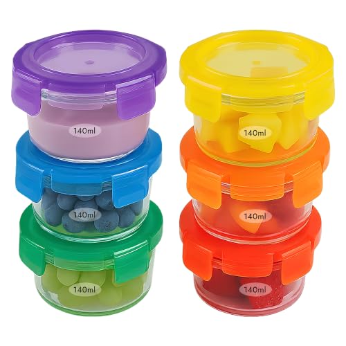 ARSUK Lot de 6 boîtes de conservation en verre pour aliments pour bébé (140 ml) – Petits bocaux en verre avec couvercles – Pots de sevrage pour bébé pour le congélateur – Idéal pour les pots à goûter