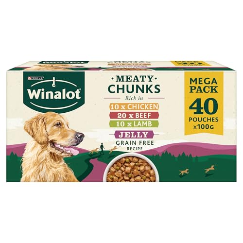 WINALOT Meaty Chunks Mixed in Jelly Wet Dog Food Pouches 40x100g