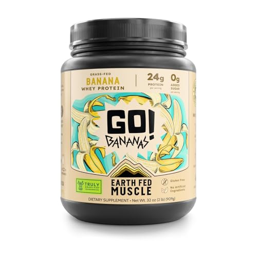 Image of Earth Fed Muscle Go! Bananas Irish Grass‑Fed Whey Protein Isolate - All Natural Banana Flavor, Zero Added Sugar, Soy‑Free, Gluten‑Free (2lb, 27 Servings, Banana)