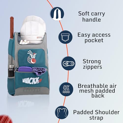 Image of WHACKK Dev 65L Cricket Kit Bag Blue Grey|Quick Access Design|Spacious Main Compartment|Bat Holder|Shoe /Helmet Pocket| Bottle Holder|Padded Straps