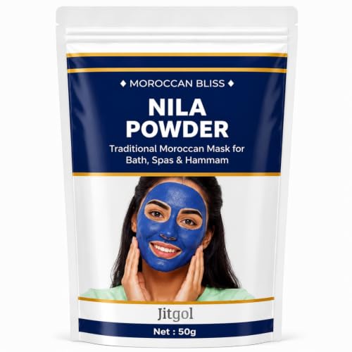 Image of Moroccan Nila Powder For Face - 100% Natural Blue Powder for Skin Brightening, Tan Removal & Detox | Traditional Moroccan Hammam Beauty Treatment For Face & Body Care - 50g