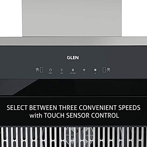 Image of Glen Vertical Glass 90cm 1400 m3 /h Auto Clean Kitchen Chimney, Filter Less with Touch and Motion Sensor Control-Black (6073 AC 90)
