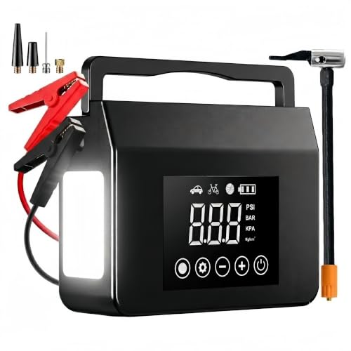 Portable Car Battery Jump Starter with Air Compressor, 4-in-1 Jump Box