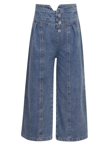 Hularka Kids Girls Jeans High Waist Straight Wide Leg Denim Pants Vintage Casual Washed Denim Trousers Cowboy Bottoms2