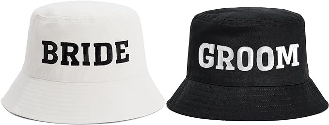JUSTOTRY 2-Pack Bride & Groom Bucket Hats for Hen Party White & Black BRIDE & GROOM Letter Print Womens Adult Spring/Summer