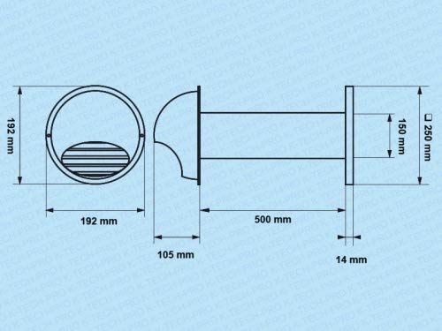 Zuluft Mauerkasten EZM Wanddurchführung Passivlüftung System Ø 150, Ausführung mit Isolierrohr (Schall und Wärme)