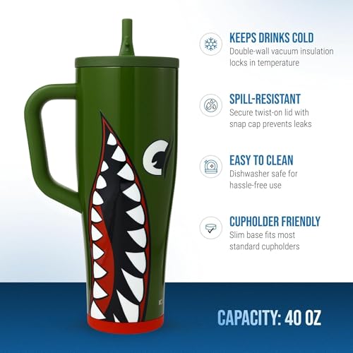 Image of Ice Shaker 40 oz Tumbler with Handle and Straw | 40oz Bomber Green | Cold for 30+ Hours | 2-in-1 Tumbler Shaker Bottle | Odor-Free 40 ounce Bottle for Water, Protein Shakes, Smoothies, Cocktails