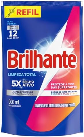 Lava Roupas Líquido Brilhante Limpeza Total 900 ml Refil