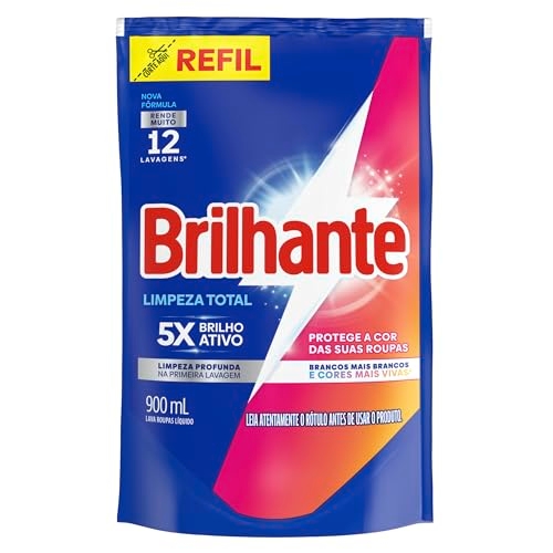 Lava Roupas Líquido Brilhante Limpeza Total 900 ml Refil