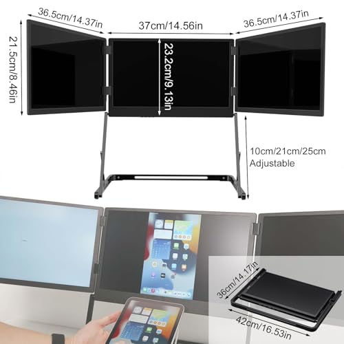 Image of 15.6 Inch Laptop Screen Extender, Triple Monitor for 11-18 Inch Laptops, FHD 1080P Foldable Display with 360 Rotation