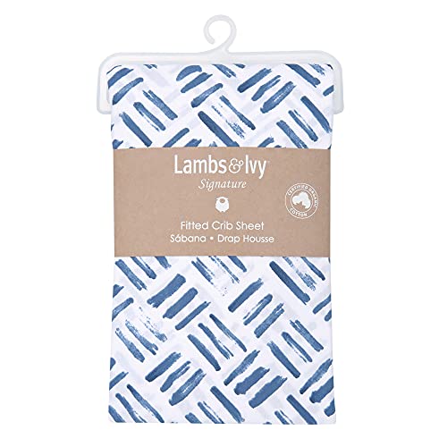 Lambs & Ivy Signature Crosshatch Organic Cotton Navy Blue Fitted Crib Sheet #TOP2