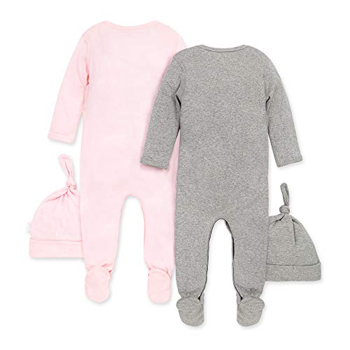 Image of Burt's Bees Baby Girls' Set of 2 Organic Coveralls and Knot Top Hats