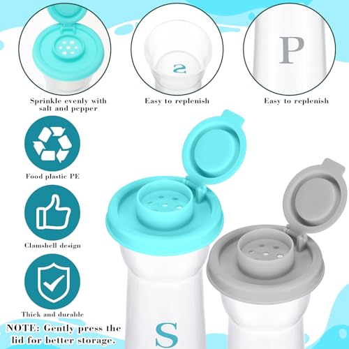 Image of Set of 2 Plastic Salt and Pepper Shakers with Lids Large Salt Shaker Pepper Container Vintage Tall Hourglass Camping Picnic Outdoors Travel Spice Set for Home Picnic Kitchen(Classic,Teal and Grey)