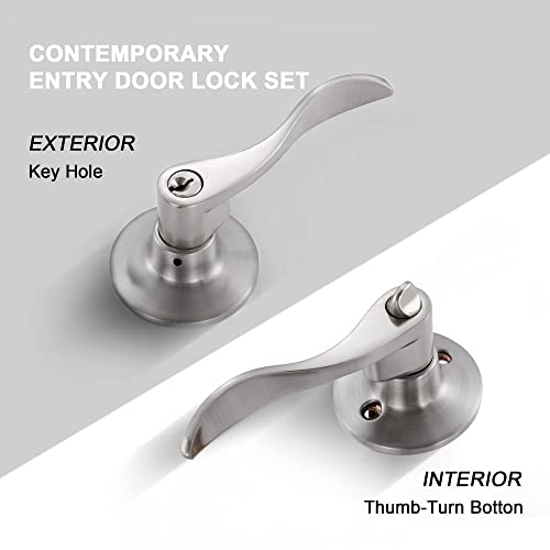 Millgoing Door Lever Handle With Satin Nickel Finish, 1 Pack Contemporary Privacy Front Entry For Right & Left With Lock, Wavy Modern Slim Handles For Home Closet, And Bathroom #TOP1