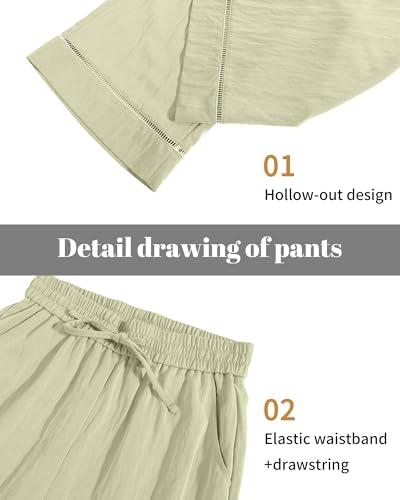 Image of KICZOY Women Flowy Pants Drawstring Waist Wide Leg Palazzo Beach Pants Loose Fit with Pockets