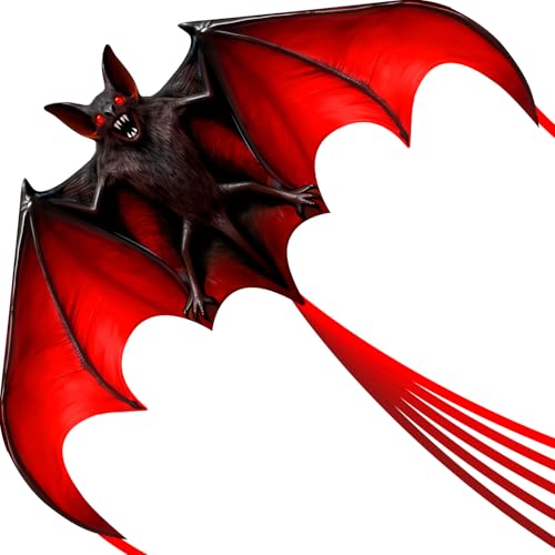 Bat Kite -High Performance for Professional，Easy to Fly Kite for Adults and Kids with Red Eyes & Flapping Wings，Complete Set Includes Handle, String & Accessories, Perfect for Beach and Parks