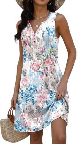 Image of Disamer Beach Dresses for Women 2026 Vacation Swim Cover up V-Neck Summer Dress Button Down Sleeveless Boho Floral Sundress
