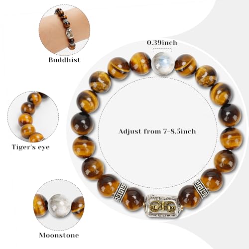 Natural 10mm Tiger Eye Bracelet with Luminous Bead – Men Meditation Jewelry for Courage & Spiritual Protection3