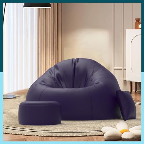 ComfyBean Bag with Beans Filled XXXL Bean Bag Sofa with Free Cushion and Footrest - Official : LoungeLuxe Combo (Matching Color : Regular, Indigo)