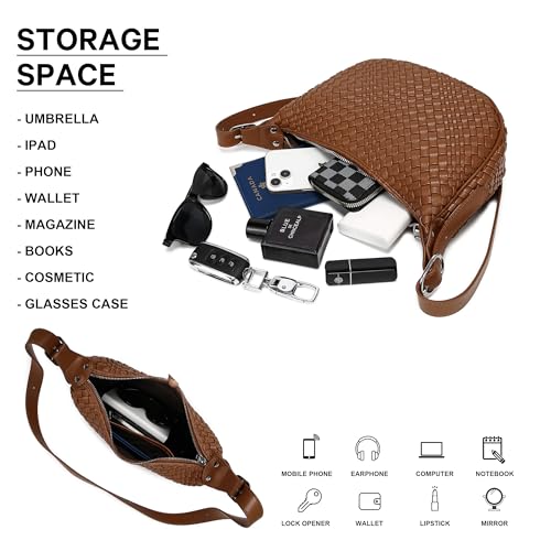 Queenoris Woven Small Crescent Bags for Women, Vegan Leather Shoulder Bag Trendy Crossbody Purses with Adjustable Strap4