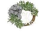 Lambs Ear Monogram Letter Wreath for Front Door Decor with Custom Hand-tied Bow-21-22