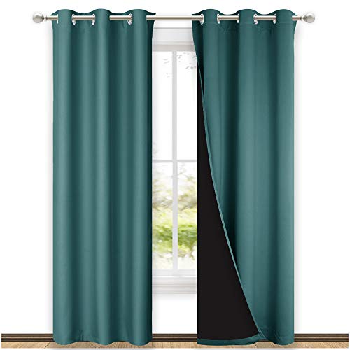 Image of NICETOWN Complete 100% Blackout Curtain Set, Thermal Insulated & Energy Efficiency Window Draperies for Guest Room, Full Shading Panels for Shift Worker and Light Sleepers, Sea Teal, 42W x 84L, 2 PCs