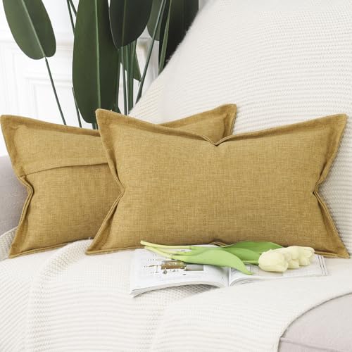 Madizz 2er Set Polyester Leinen Kissenbezügen mit breiter Kante Weiche dekorative Kissenbezüge für Sofa Schlafzimmer Kissenhülle Senfgelb 30x50 cm Rechteckig Madizz 2er Set Polyester Leinen Kissenbezügen mit breiter Kante Weiche dekorative Kissenbezüge für Sofa Schlafzimmer Kissenhülle Senfgelb 30x50 cm Rechteckig