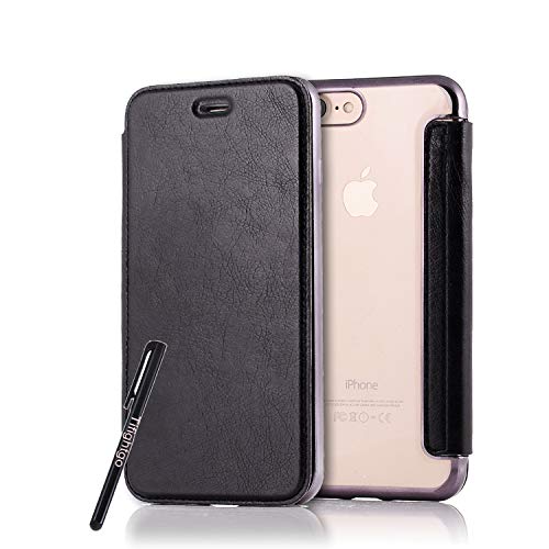 Tifightgo iphone 7 Plus/8 Plus Case Black Flip Wallet Leather with Card Clip Clear Silicone TPU Cover Bookstyle Bumper Case for iphone 7 Plus/8 Plus
