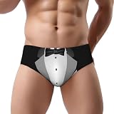 Meaudiwes Mens Breathable Swim Briefs Black Tuxedo Sport Thong Swimsuit Bikini Trunk Bodybuilding Suit, Large
