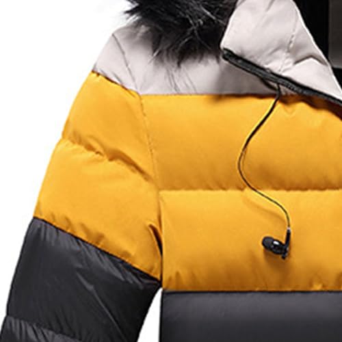 Men's Trendy Puffer Waterproof Winter Parka Color Block Fur Hood Jakcet Windproof Winter Ski Down Coat2