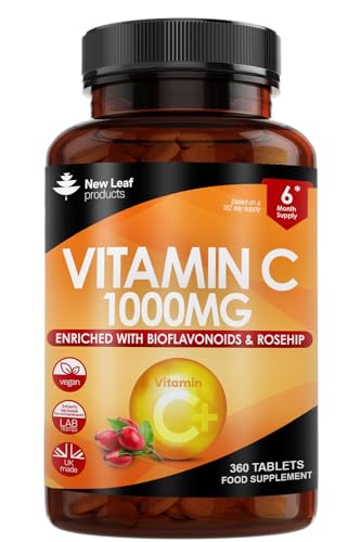 Vitamin C Tablets 1000mg - Enriched with Bioflavonoids & Rosehip - Premium Vitamin C Supplements - 360 Vegan Vitamin C Tablets High Strength Ascorbic Acid Vit C for Normal Immune System UK Made