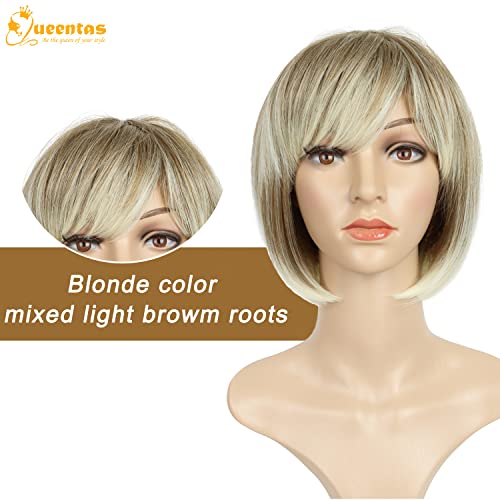Queentas Short Blonde Wigs For White Women Pixie Short Bob Wig With Bangs Pixie Short Blonde Wig With Bangs Pixie Cut Wig #TOP3