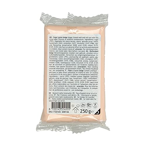 FunCakes Rollfondant Natural Beige: Einfach zu verwenden, glatt, flexibel, weich und biegsam, perfekt zum Dekorieren von Kuchen, Halal, koscher und glutenfrei, 250 g