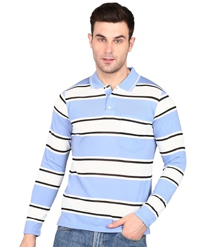 Image of INKKR Polo Neck Full Sleeve Striped Men's Tshirt