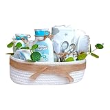 PRAKTISCHE AUFBEWAHRUNG: Eleganter, handgefertigter Korb aus weißem Seilmaterial mit naturbraunem Band als stilvolle Aufbewahrungslösung