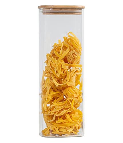 Tall Square Glass Kitchen Canisters with Airtight Bamboo Lids - Kitchen Organization & Food Storage Glass Jar for Candy, Cookie, Rice, Sugar, Flour, Pasta, Nuts.