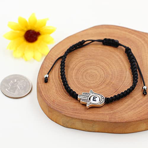 Image of Uloveido Customized A to Z 26 Letters Hand of Fatima Bracelet - Fatima Hamsa Hand Evil Eye Protection Bracelet Lucky Charm Adjustable Braided Black String