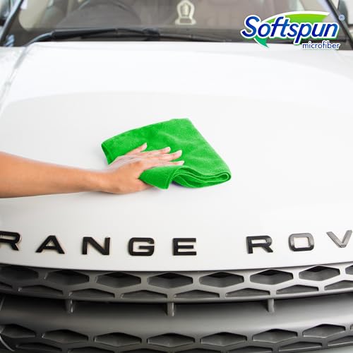 Image of SOFTSPUN Microfiber Cloth - 3 pcs - 40x40 cms - 340 GSM Green - Thick Lint & Streak-Free Multipurpose Cloths - Automotive Microfibre Towels for Car Bike Cleaning Polishing Washing & Detailing