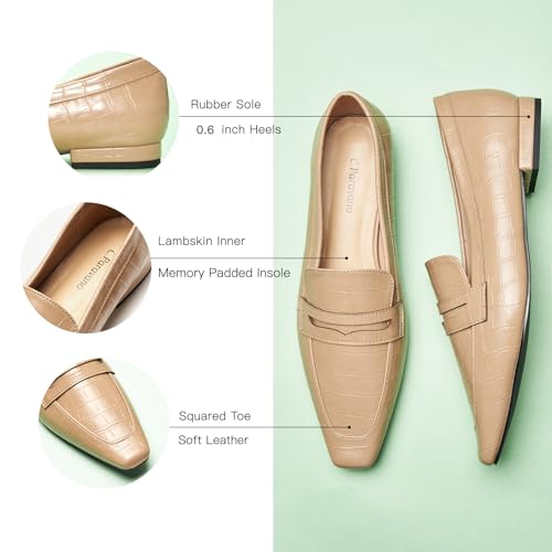 Image of C.Paravano Loafer Women Penny Loafers Flat Shoes for Women Slip On Shoes Crocodile-Embossed